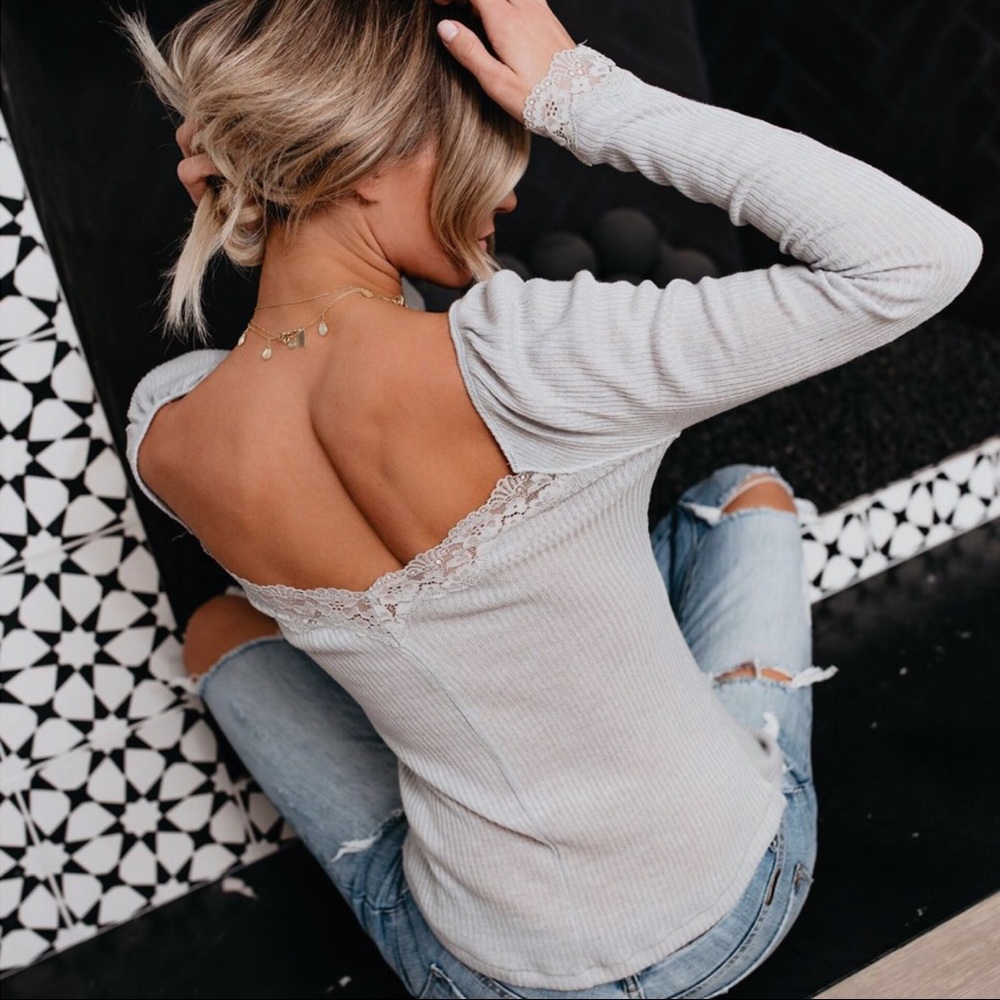 LAST‼️ Lace me Up Henley-Heather Grey - Picture 2 of 8